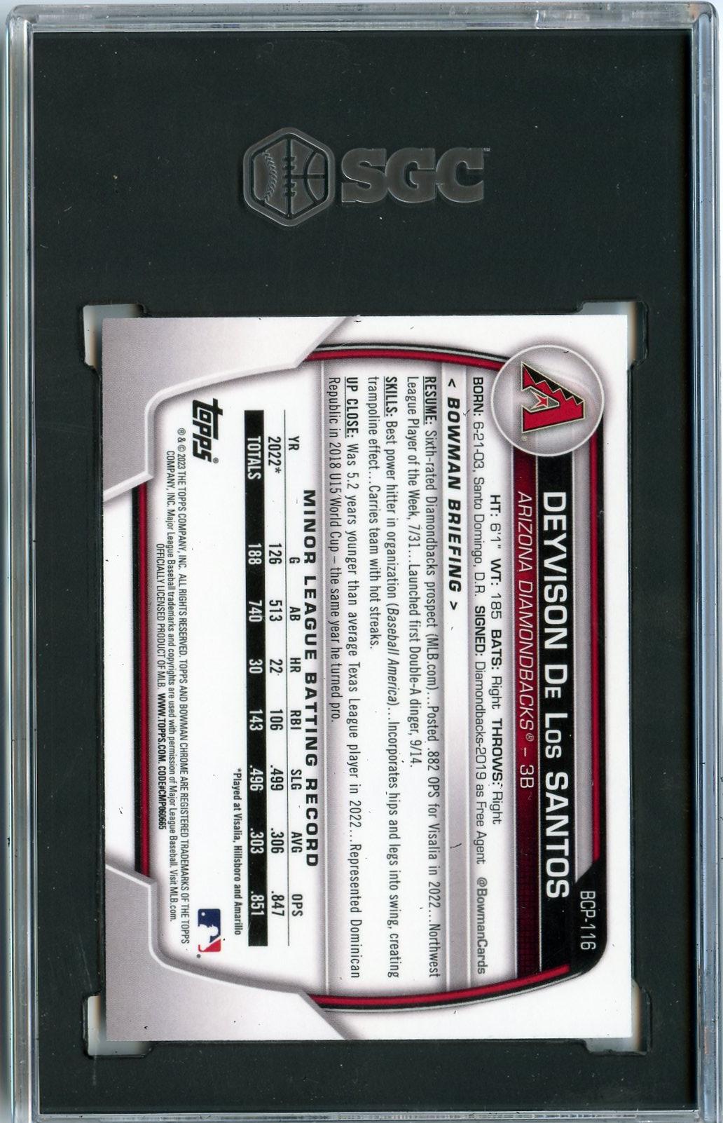 2023 Bowman #BCP-116 Deyvison De Los Santos Chrome Prospects SGC 9.5