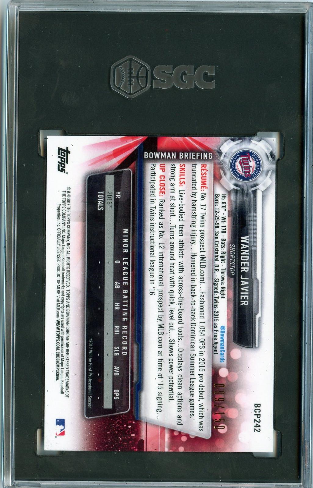 2017 Bowman Chrome #BCP242 Wander Javier Prospects Blue Refractor SGC 9.5