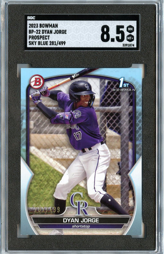 2023 Bowman #BP-22 Dyan Jorge Prospects Sky Blue SGC 8.5