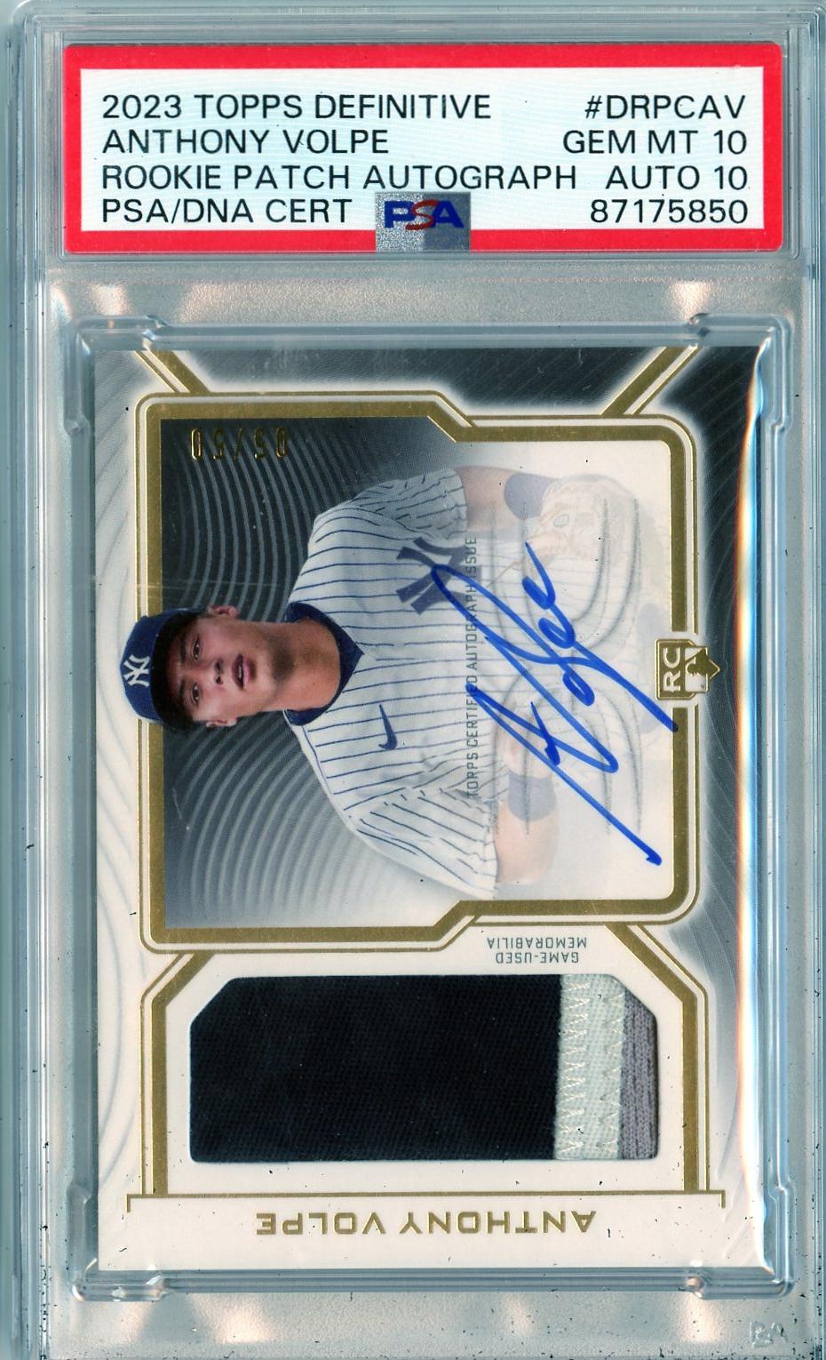 2023 Topps Definitive Rookie Patch #DRPC-AV Anthony Volpe RC PSA 10 AUTO 10