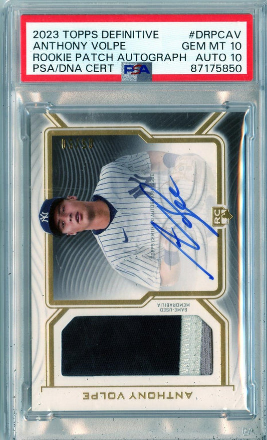2023 Topps Definitive Rookie Patch #DRPC-AV Anthony Volpe RC PSA 10 AUTO 10