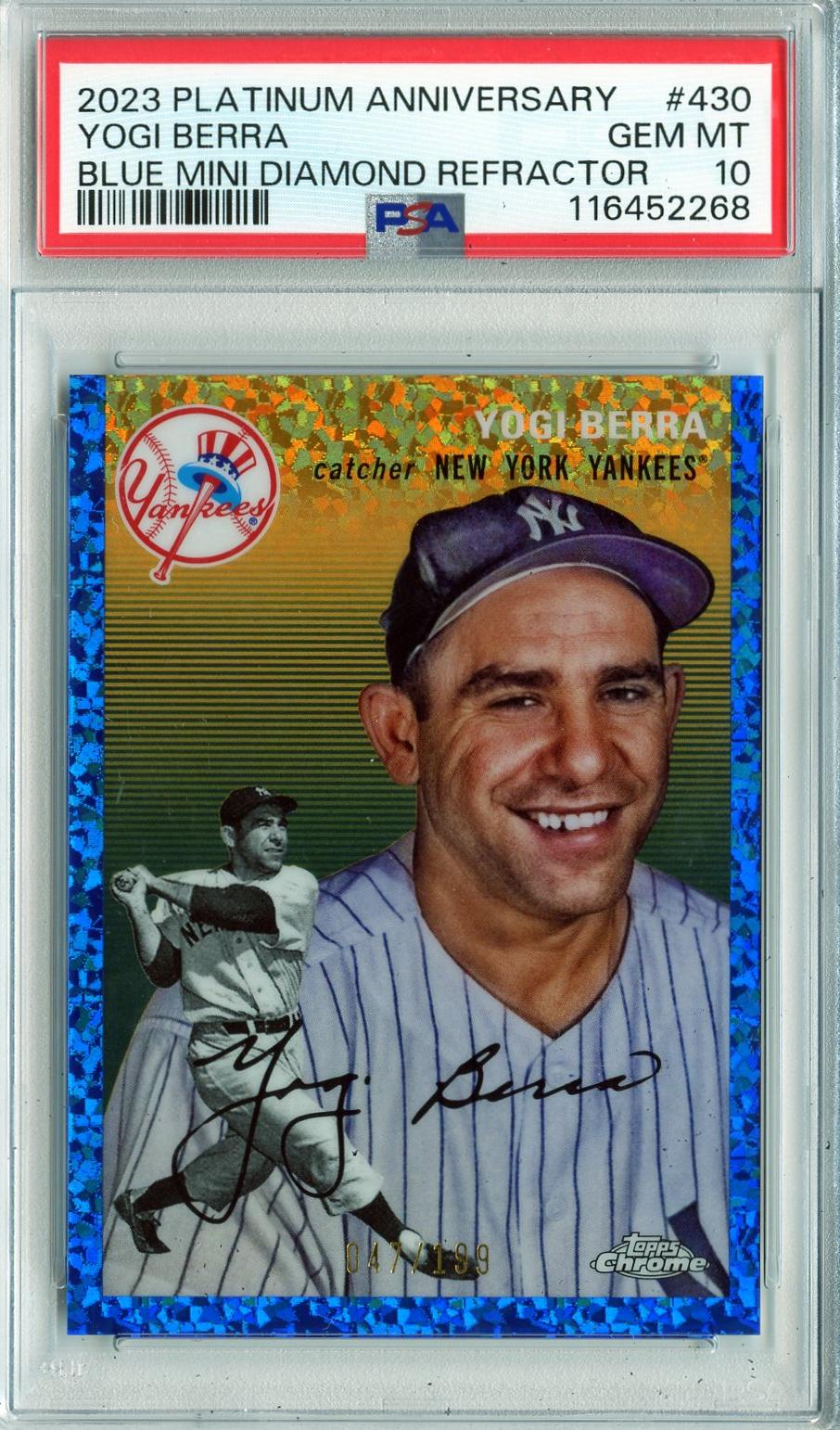 2023 Topps Chrome #430 Yogi Berra Blue Mini-Diamond Refractor PSA 10