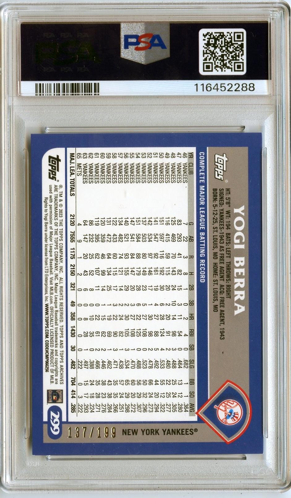 2023 Topps Archives #299 Yogi Berra Rainbow Foil PSA 8