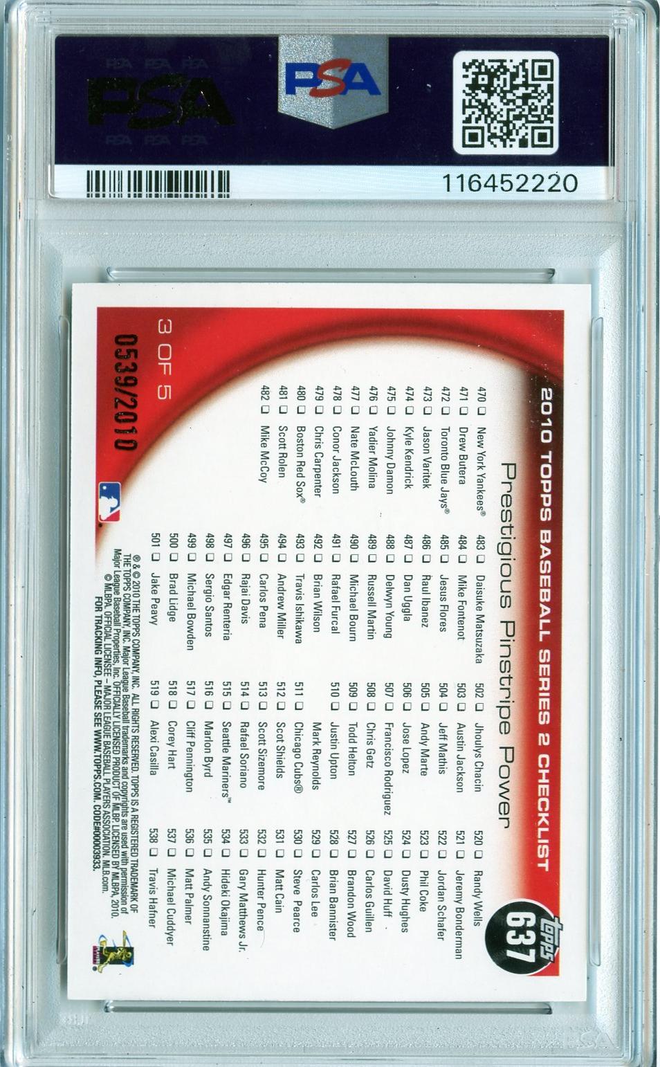 2010 Topps #637 Babe Ruth / Lou Gehrig CL, CPC, SN2010 Gold PSA 8