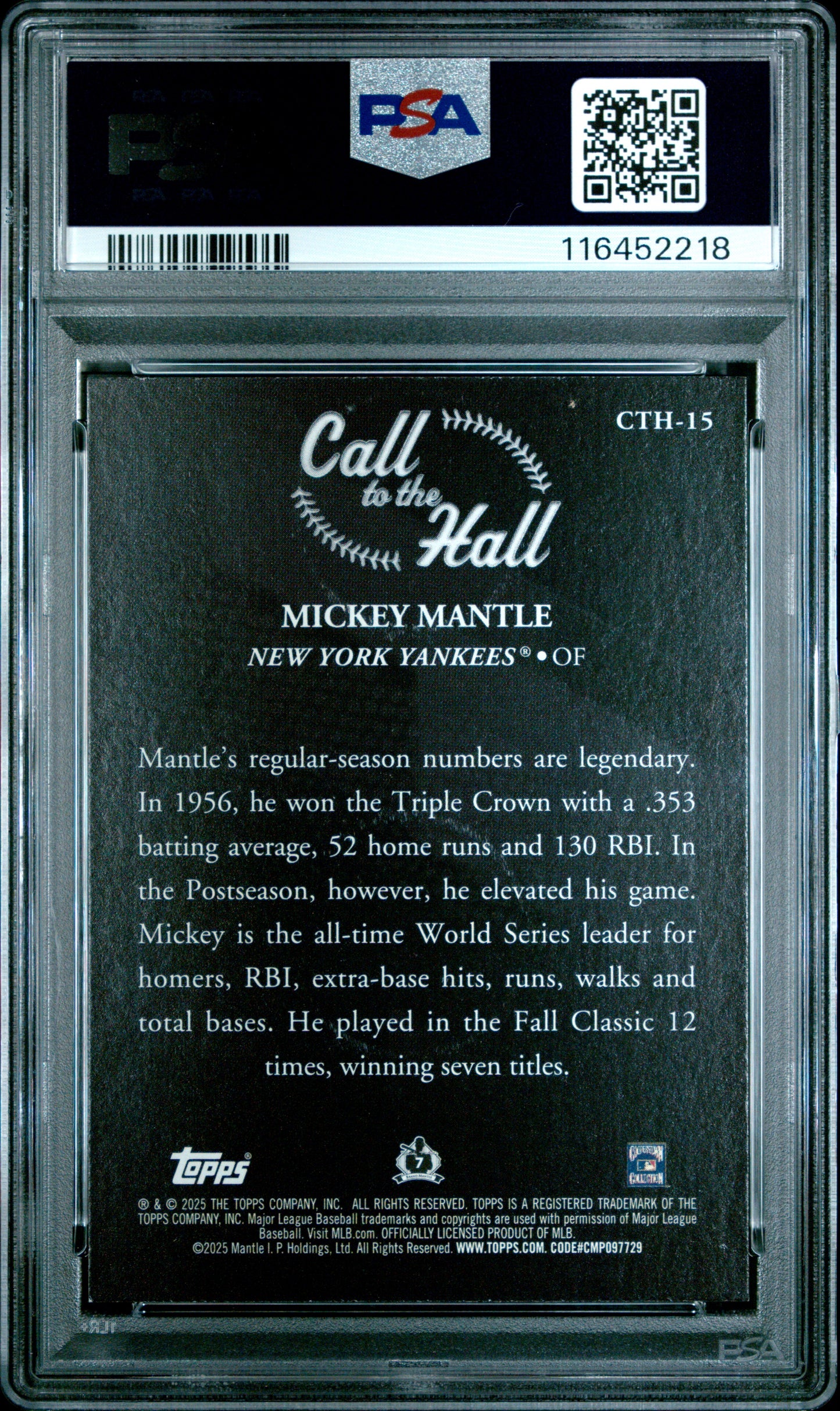 2025 Topps Call To The Hall #CTH15 Mickey Mantle PSA 8