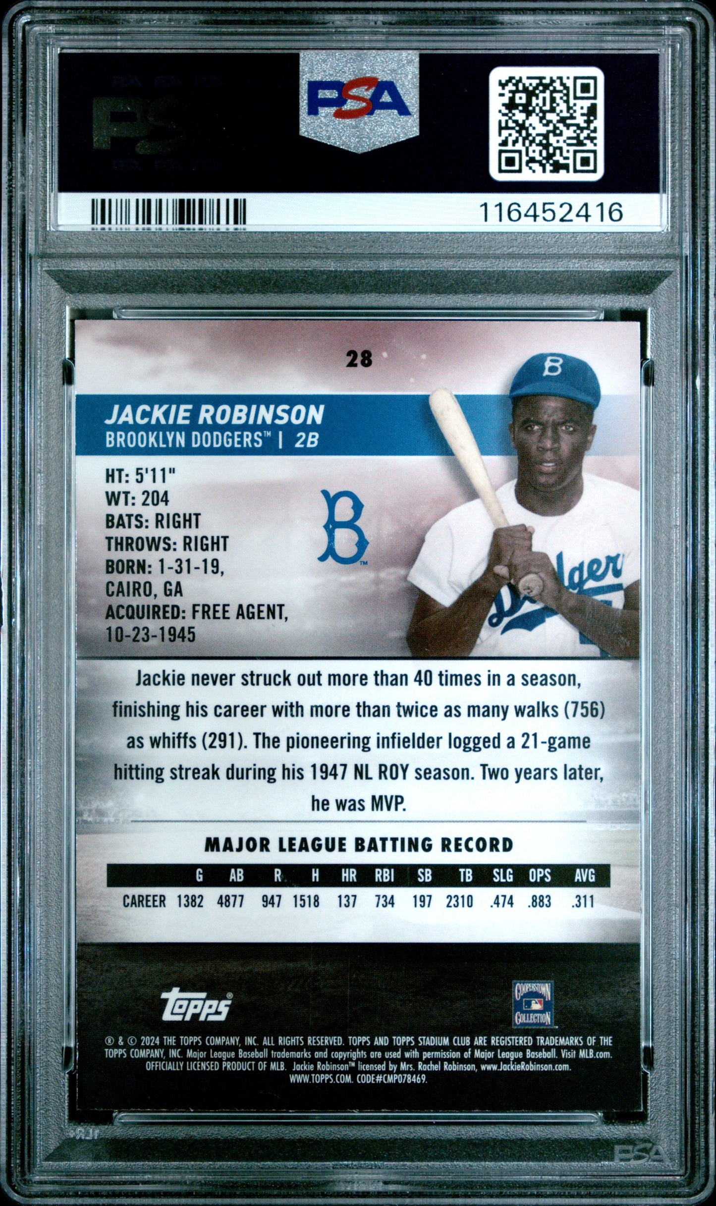 2024 Topps Stadium Club #28 Jackie Robinson Chrome-Purple Refractor PSA 10