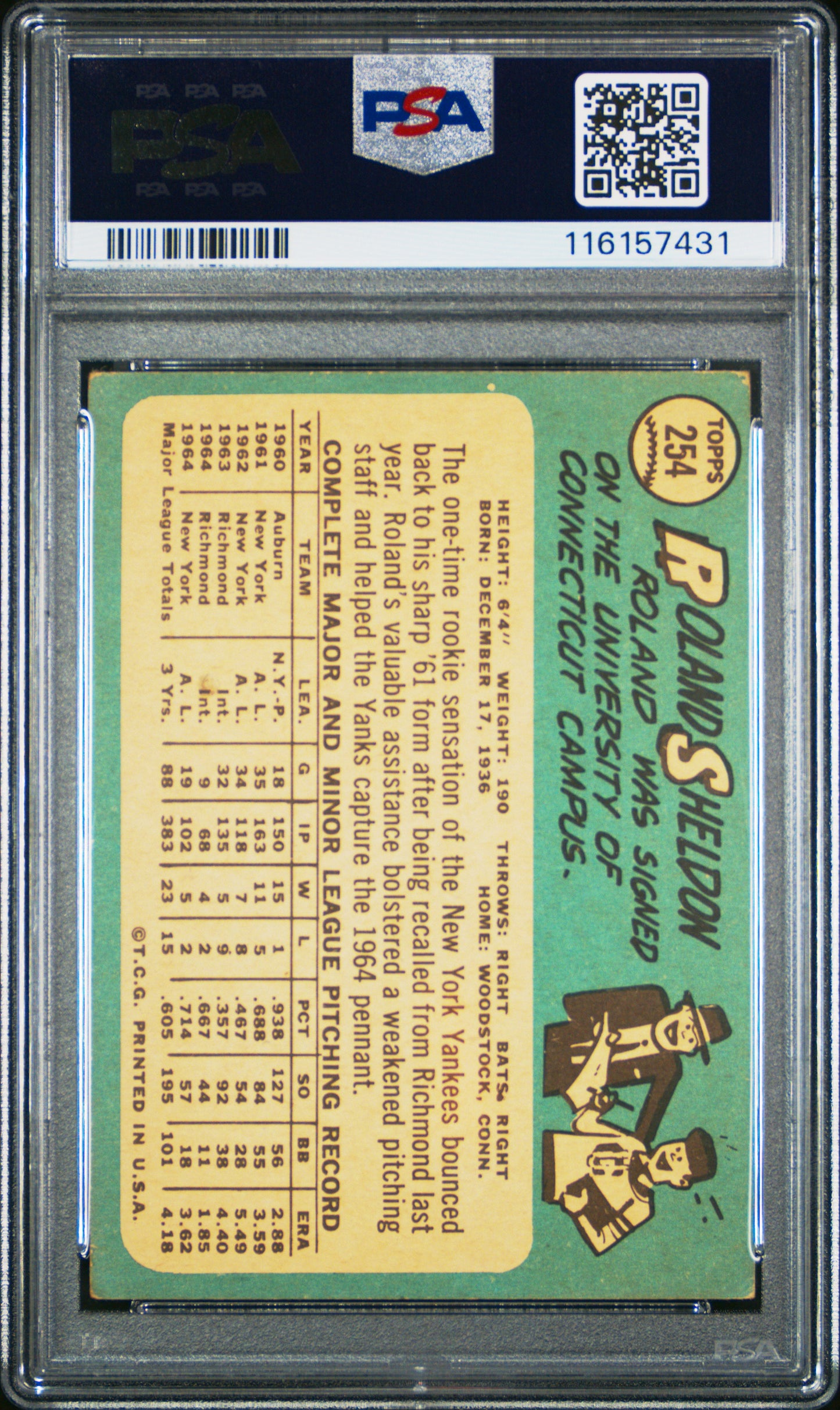 1965 Topps #254 Roland Sheldon PSA 3