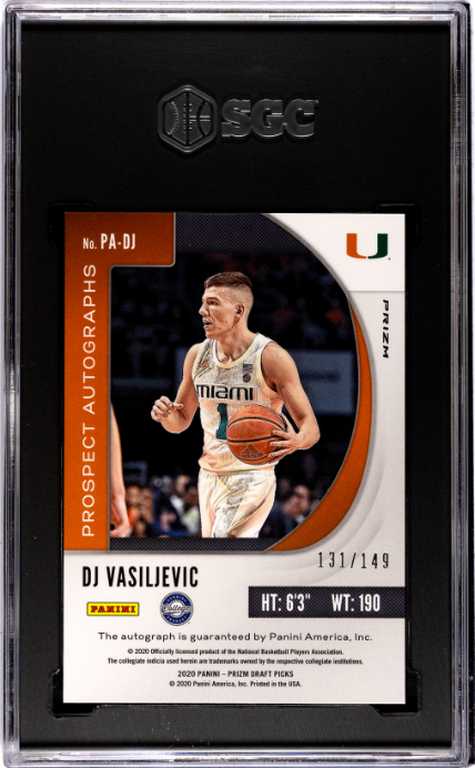 2020-21 Panini Prizm Draft Picks #PA-DJ Dj Vasiljevic Prospect Autos. Blue Prizm RC SGC 10-10