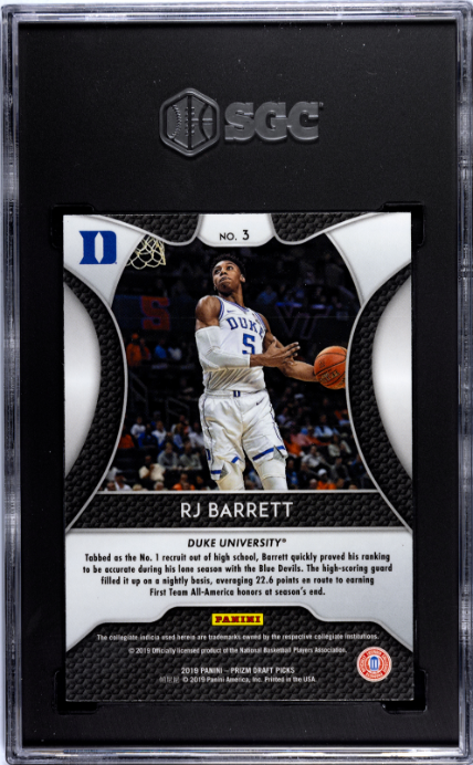 2019-20 Panini Prizm Draft Picks #3 Rj Barrett RC SGC 9