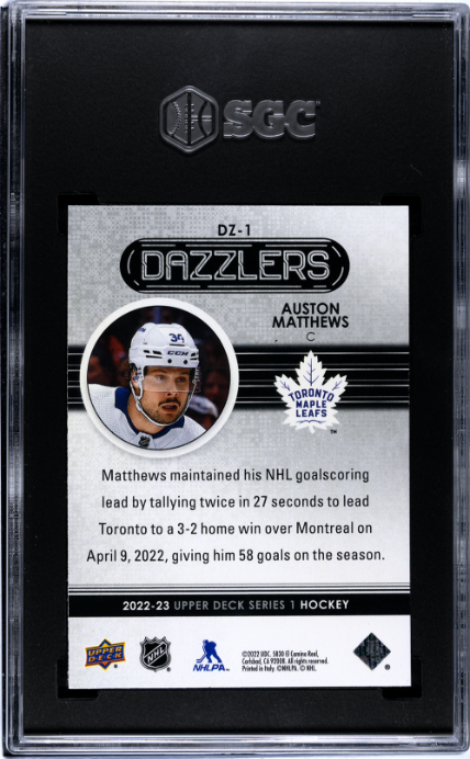 2022-23 Upper Deck #DZ-1 Auston Matthews Dazzlers Pink SGC 10