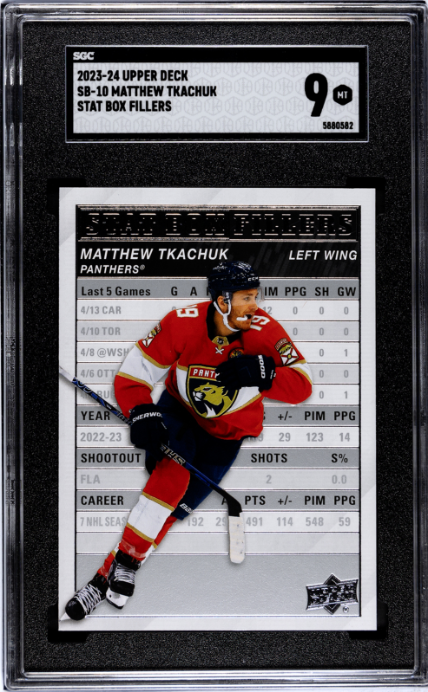 2023-24 Upper Deck #SB-10 Matthew Tkachuk Stat Box Fillers SGC 9