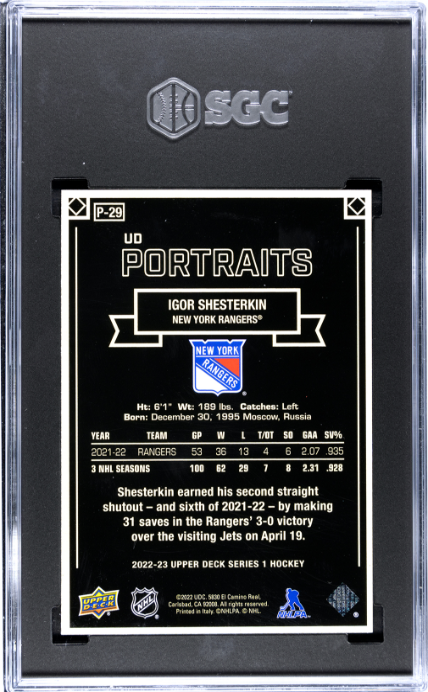 2022-23 Upper Deck #P-29 Igor Shesterkin Portraits SGC 9