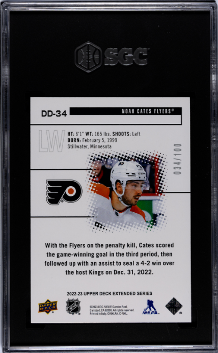 2022-23 Upper Deck #DD-34 Noah Cates Black Diamond Dominance Emerald RC SGC 9