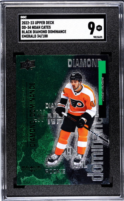 2022-23 Upper Deck #DD-34 Noah Cates Black Diamond Dominance Emerald RC SGC 9