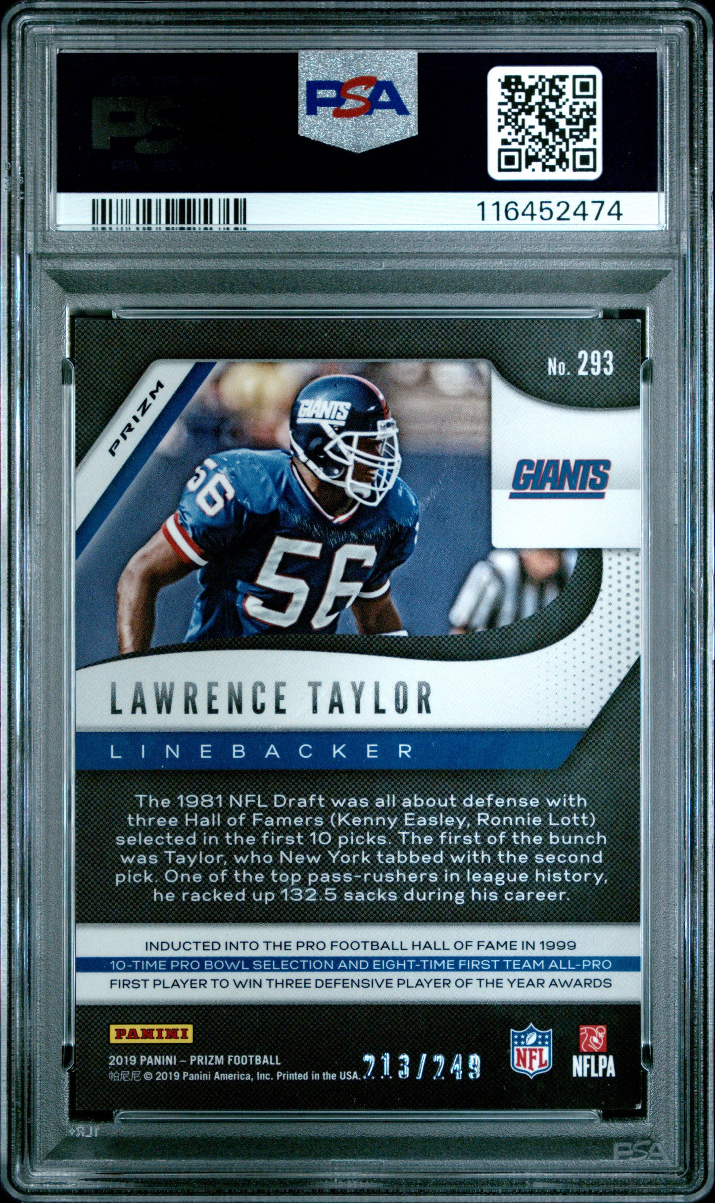 2019 Panini Prizm #293 Lawrence Taylor Orange Prizm PSA 8