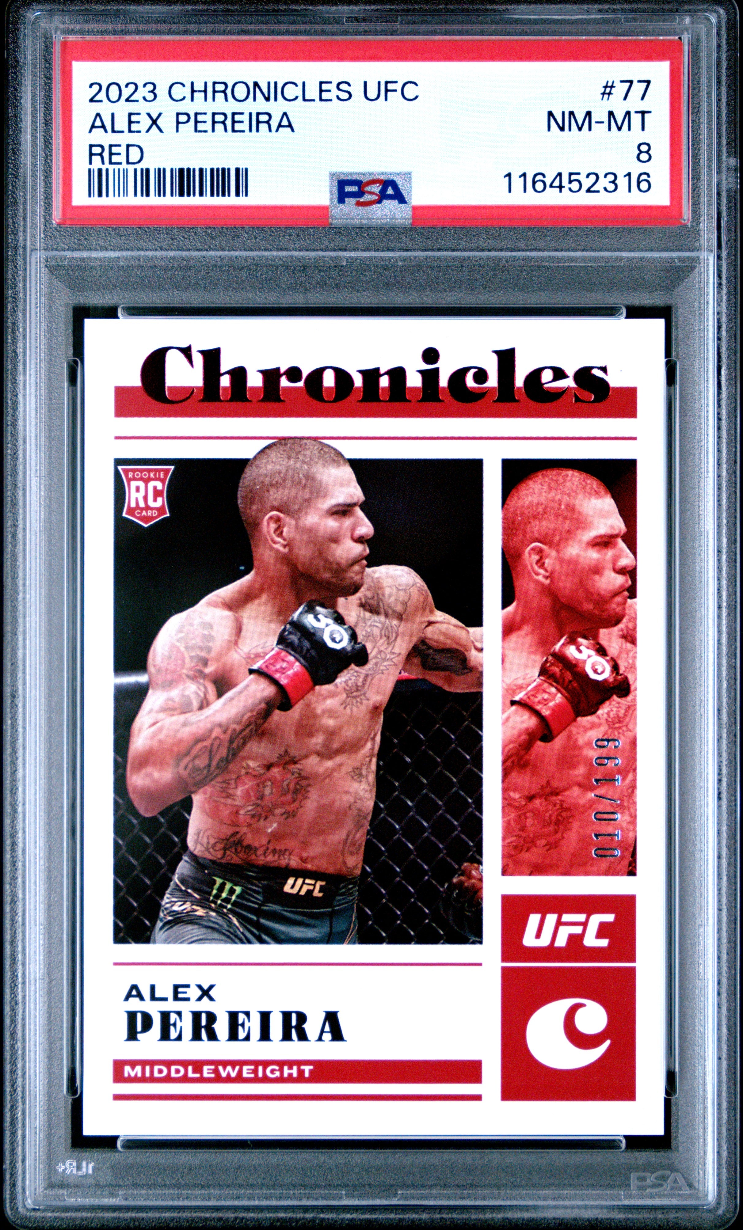2023 Panini Chronicles UFC #77 Alex Pereira Red RC PSA 8