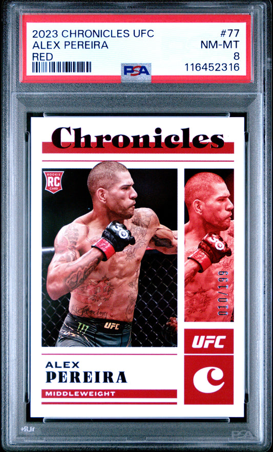 2023 Panini Chronicles UFC #77 Alex Pereira Red RC PSA 8