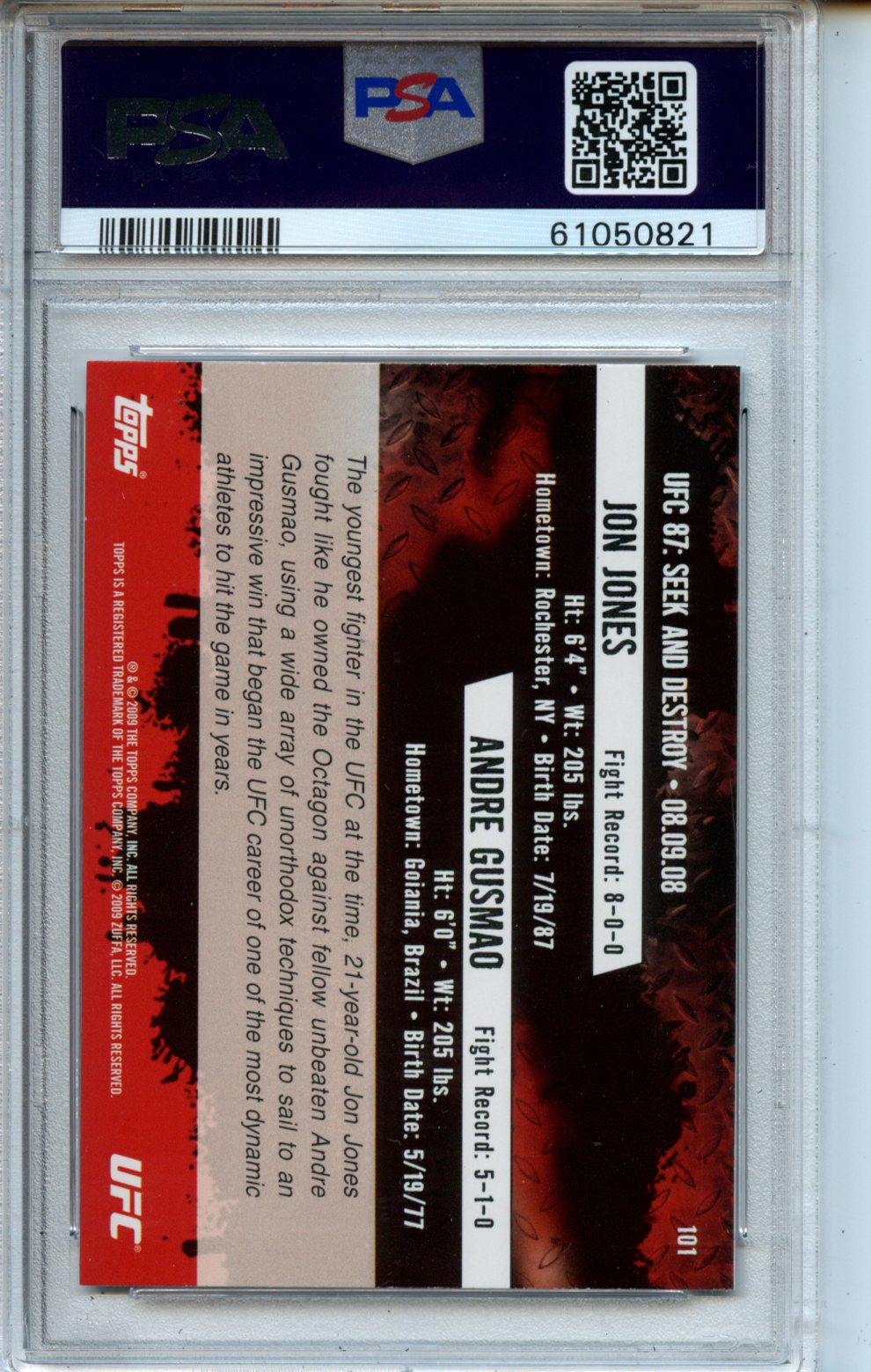 2009 Topps UFC Round 2 #101 J.Jones/A.Gusmao PSA 8