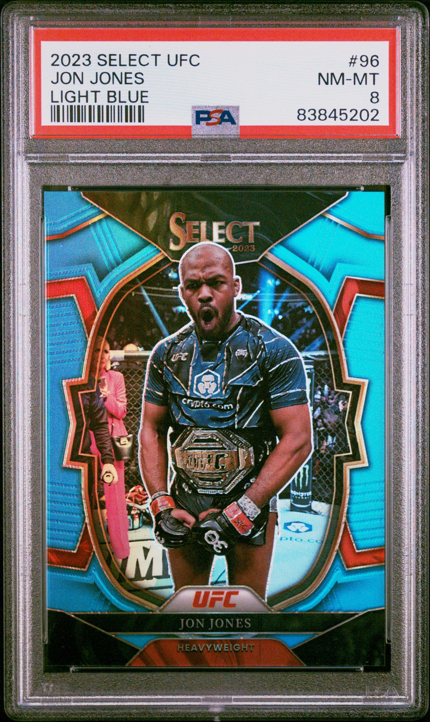2023 Panini Select UFC #96 Jon Jones Light Blue PSA 8