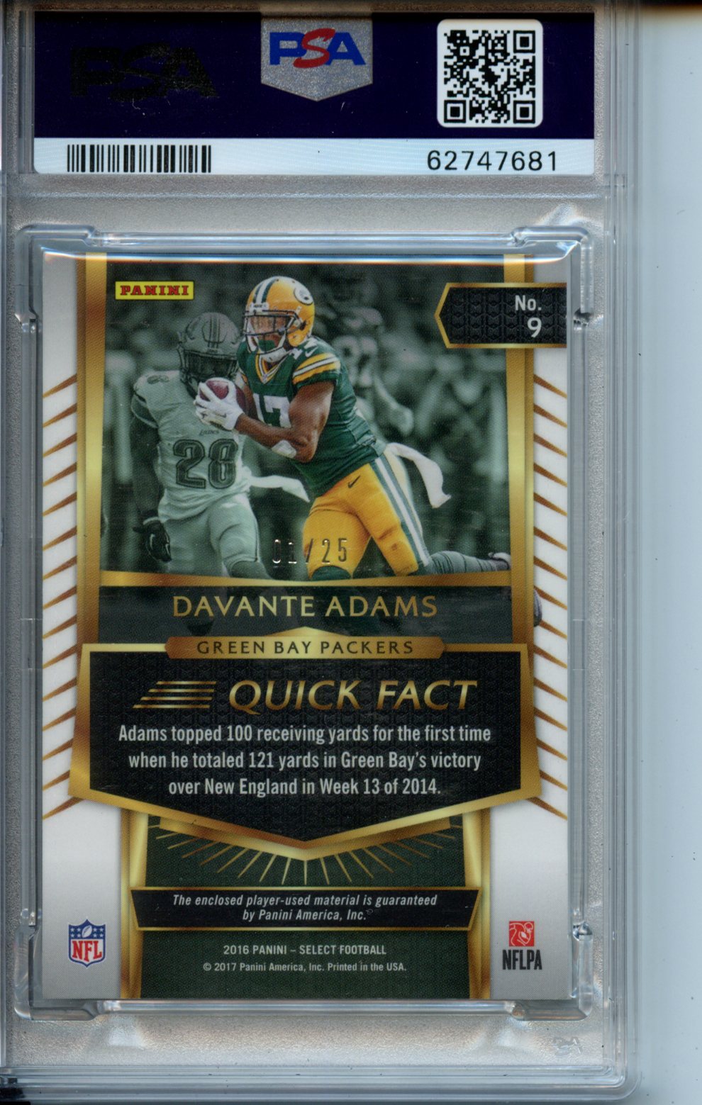 2016 Panini Select Select Swatch #9 Davante Adams Tie-Dye Prizm PSA 9