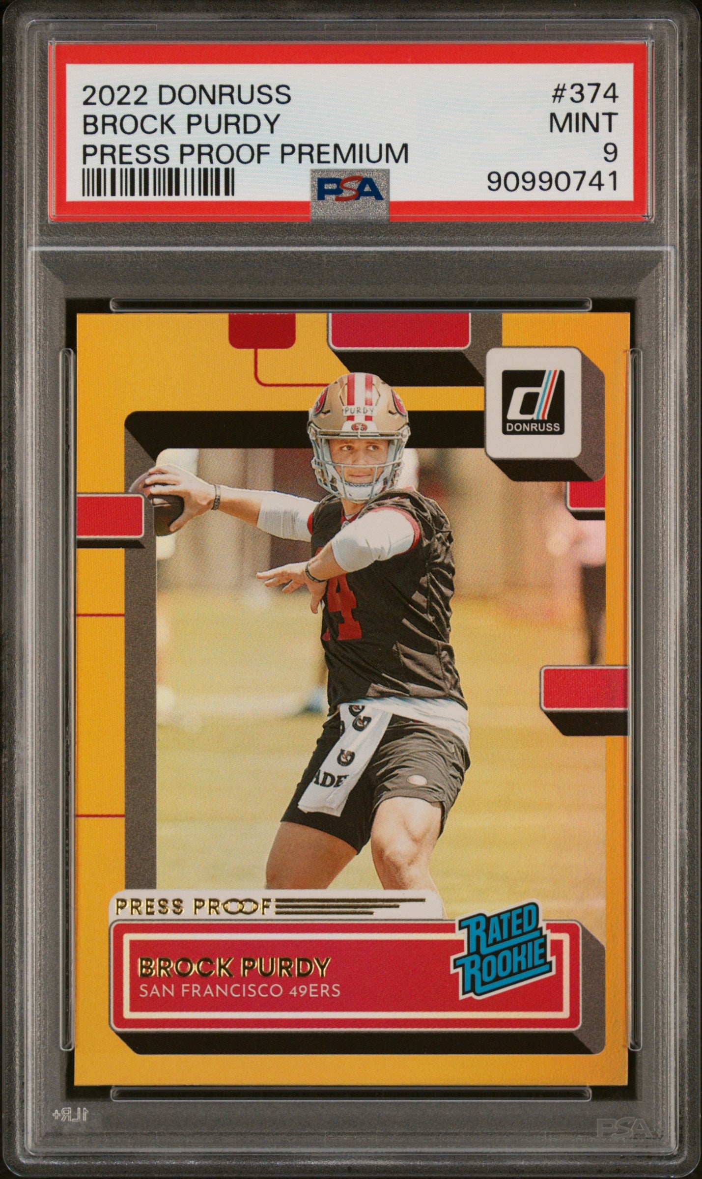 2022 Panini Donruss #374 Brock Purdy Press Proof Premium RR PSA 9