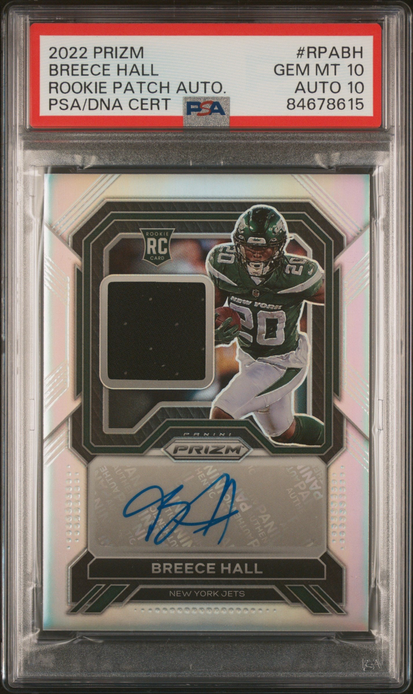 2022 Panini Prizm Rookie Patch Autographs #RPABH Breece Hall PSA 10-10
