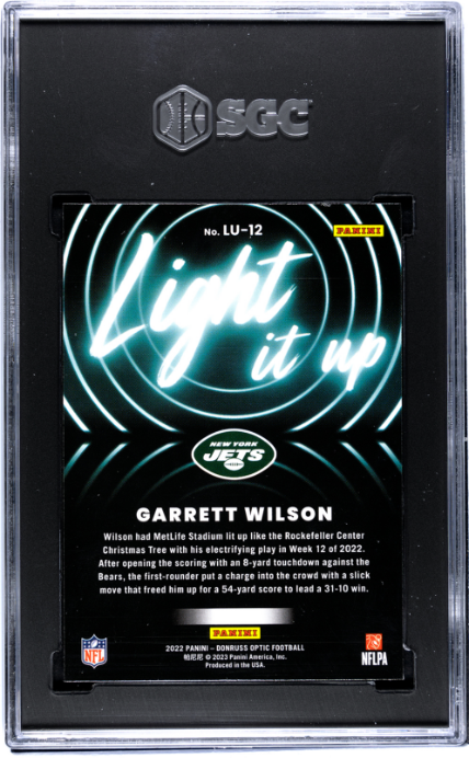 2022 Donruss Optic #LU-12 Garrett Wilson Light It Up RC SGC 9.5