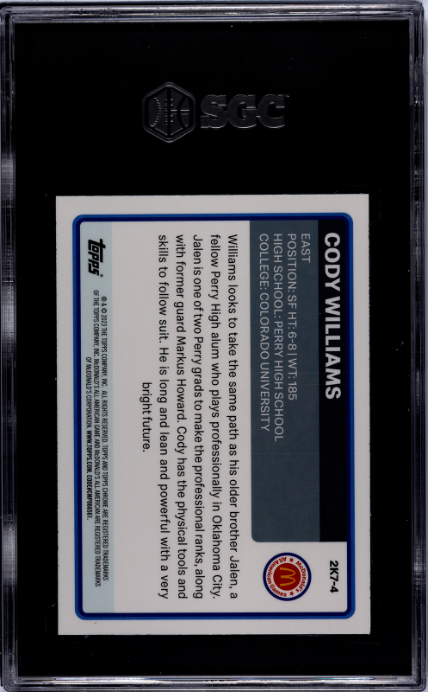 2023 Topps Chrome Mcdonald's All-American #2K7-4 Cody Williams '07 Design SGC 9.5