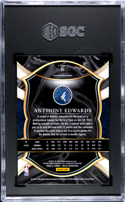 2020-21 Panini Select #61 Anthony Edwards Blue Retail RC SGC 10