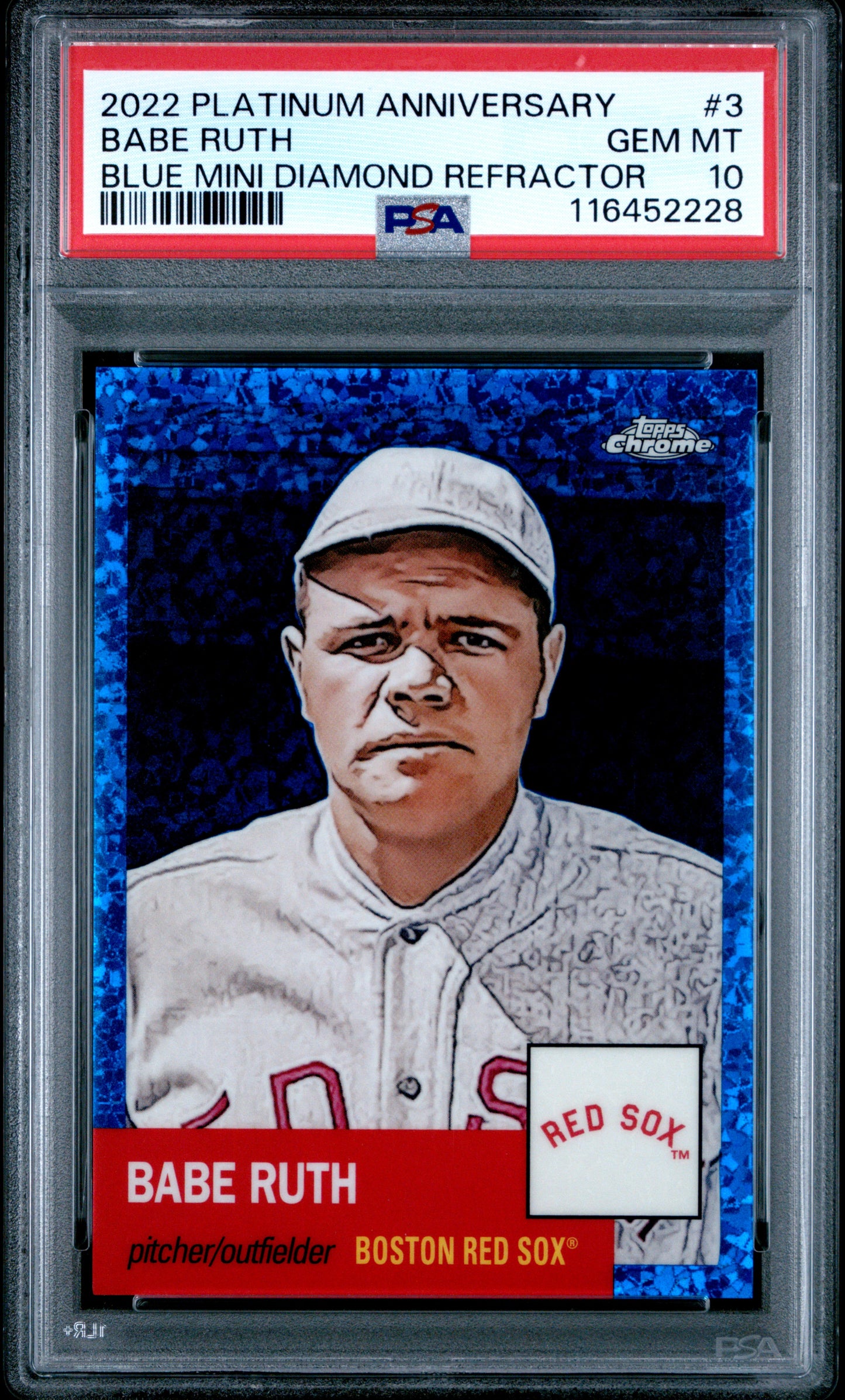 2022 Topps Chrome Platinum Anniversary #3 Babe Ruth Blue Mini Diamond Refractor PSA 10