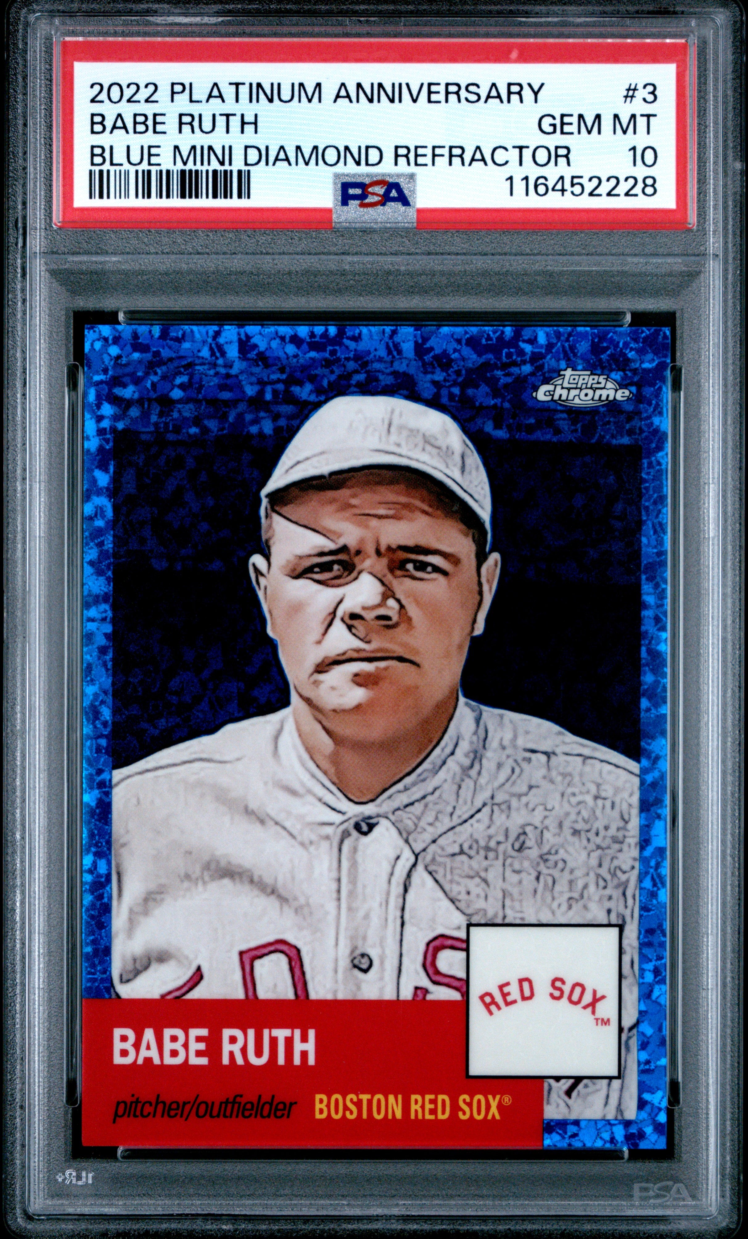 2022 Topps Chrome Platinum Anniversary #3 Babe Ruth Blue Mini Diamond Refractor PSA 10