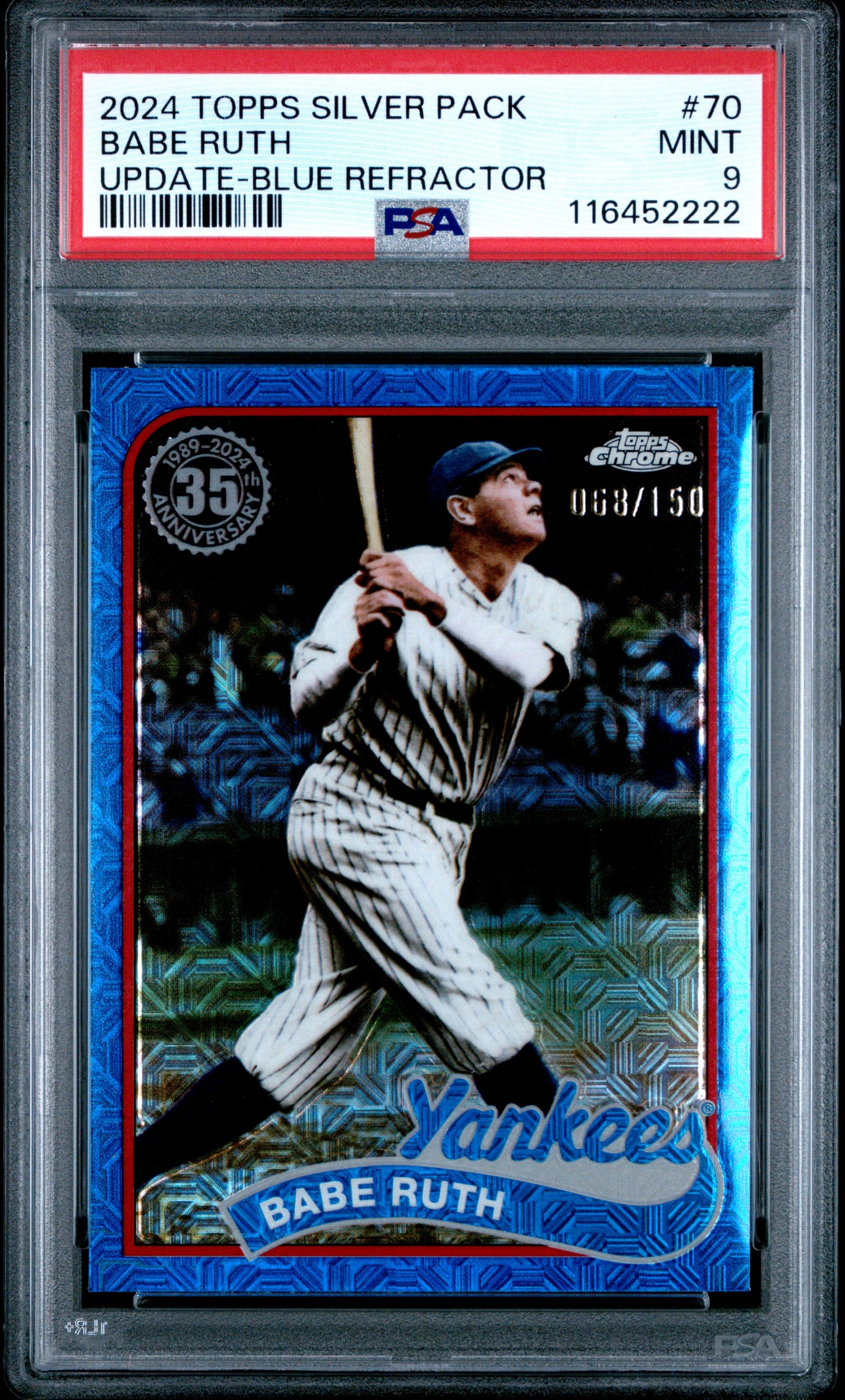 2024 Topps Silver Pack 1989 Chrome Promo #70 Babe Ruth Update-Blue Refractor PSA 9