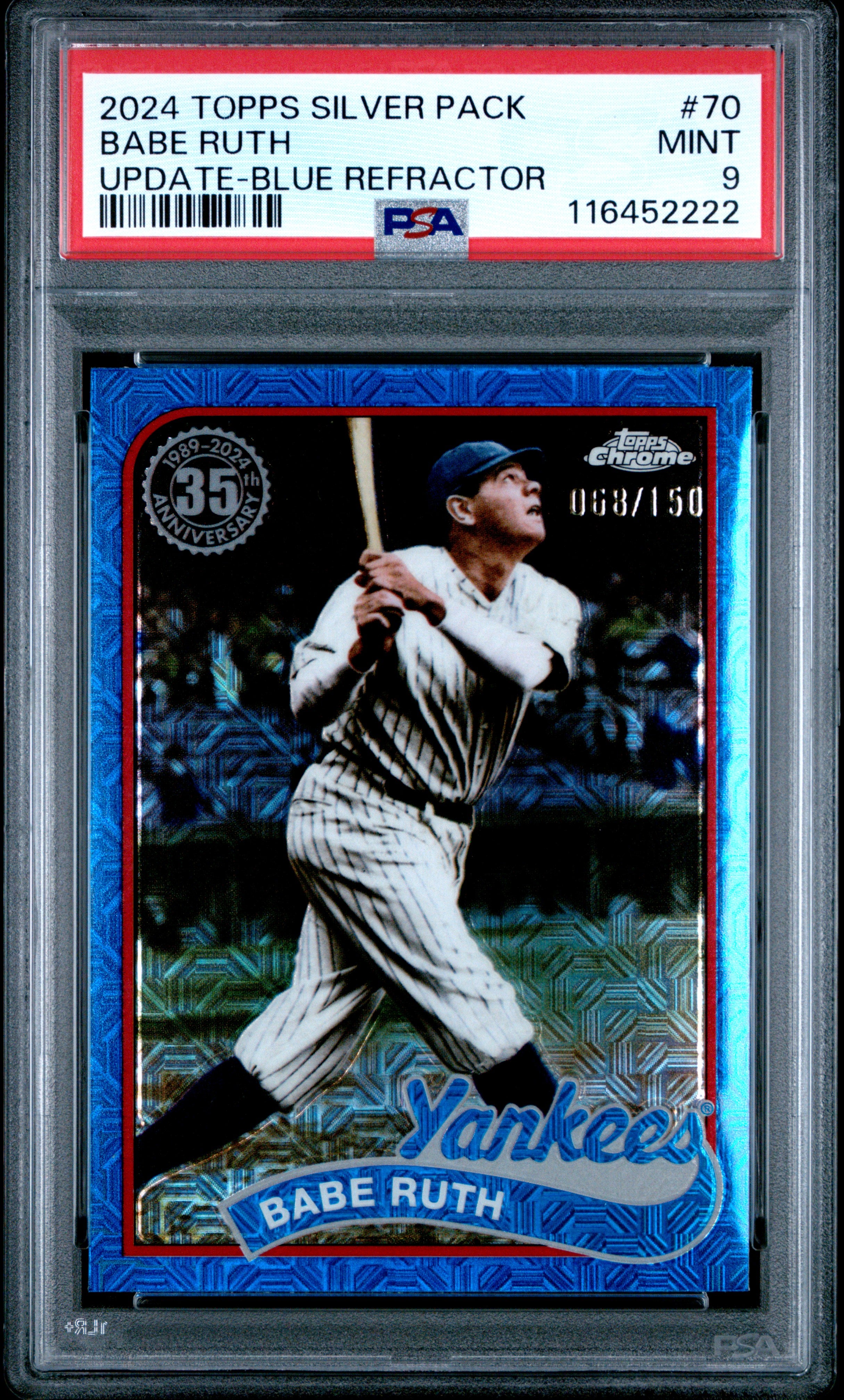 2024 Topps Silver Pack 1989 Chrome Promo #70 Babe Ruth Update-Blue Refractor PSA 9