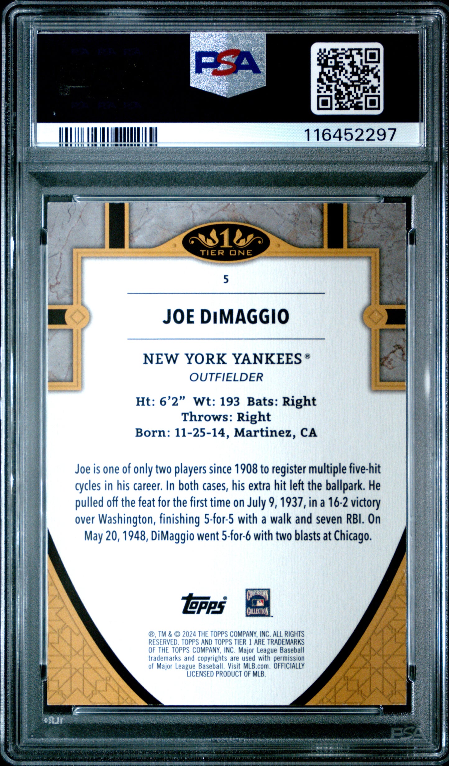 2024 Topps Tier One #5 Joe Dimaggio Red Foil PSA 9