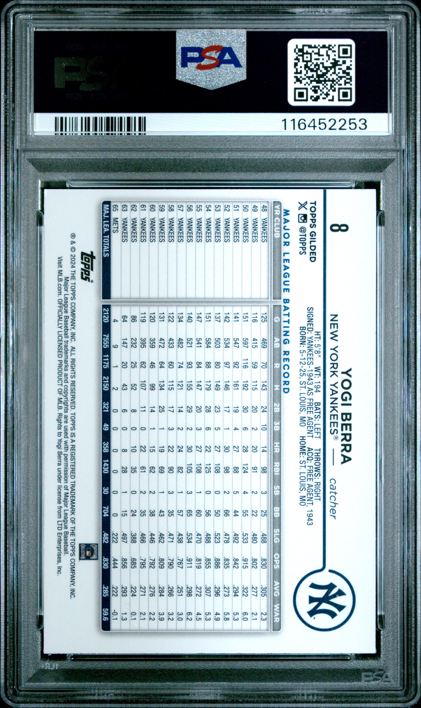 2024 Topps Gilded Collection #8 Yogi Berra PSA 10