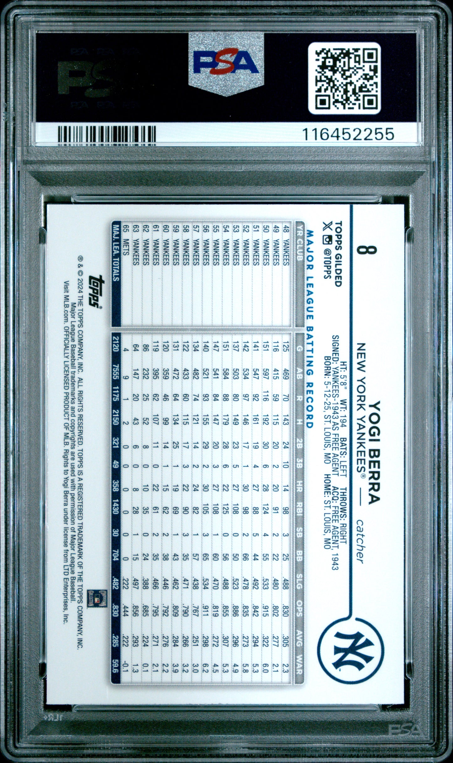 2024 Topps Gilded Collection #8 Yogi Berra Gold Wave PSA 10