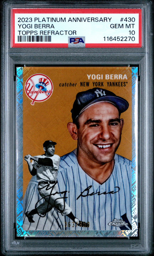 (1)2023 Topps Chrome Platinum Anniversary #430 Yogi Berra Topps Refractor PSA 10