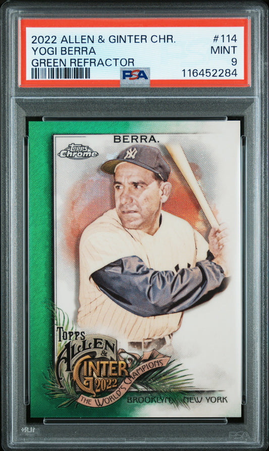 2022 Topps Allen & Ginter Chrome #114 Yogi Berra Green Refractor PSA 9