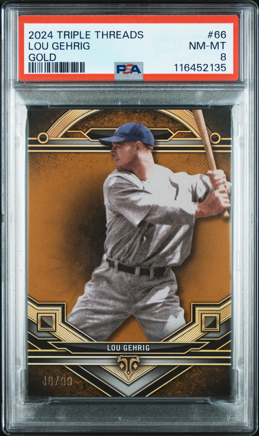 (1)2024 Topps Triple Threads #66 Lou Gehrig Gold PSA 8