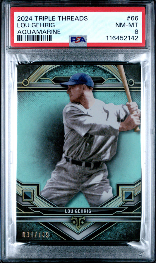 (2)2024 Topps Triple Threads #66 Lou Gehrig Aquamarine PSA 8