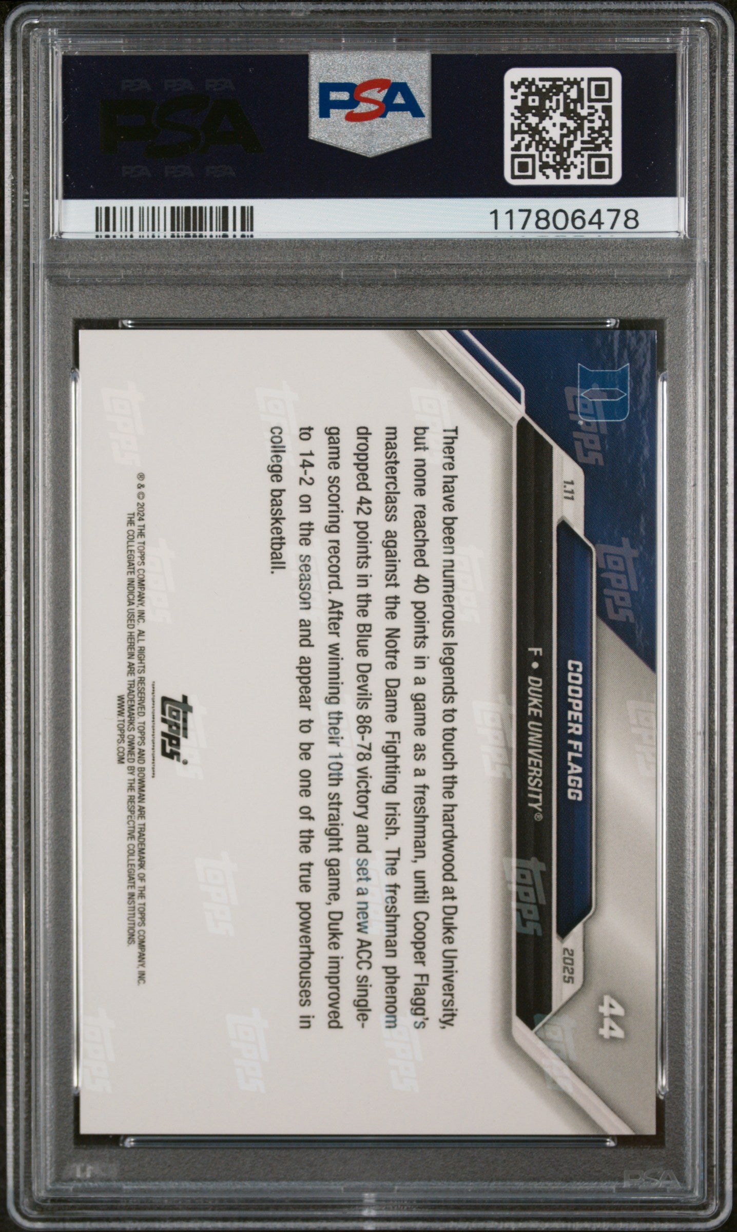 (8)2024-25 Bowman U Now #44 Cooper Flagg PSA 10