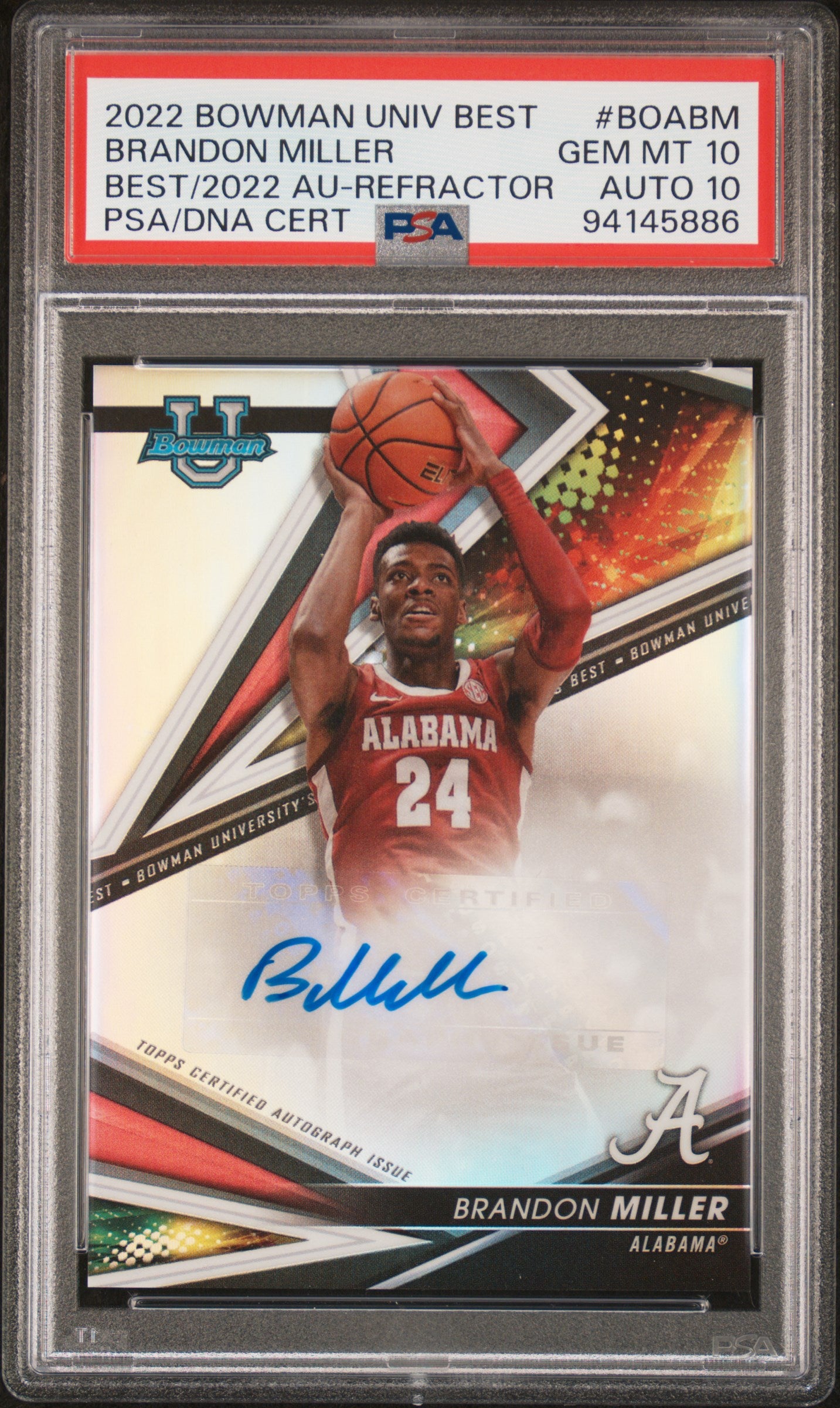 2022 Bowman University Best Of 2022 Autograph #BOABM Brandon Miller AU-Refractor PSA 10-10