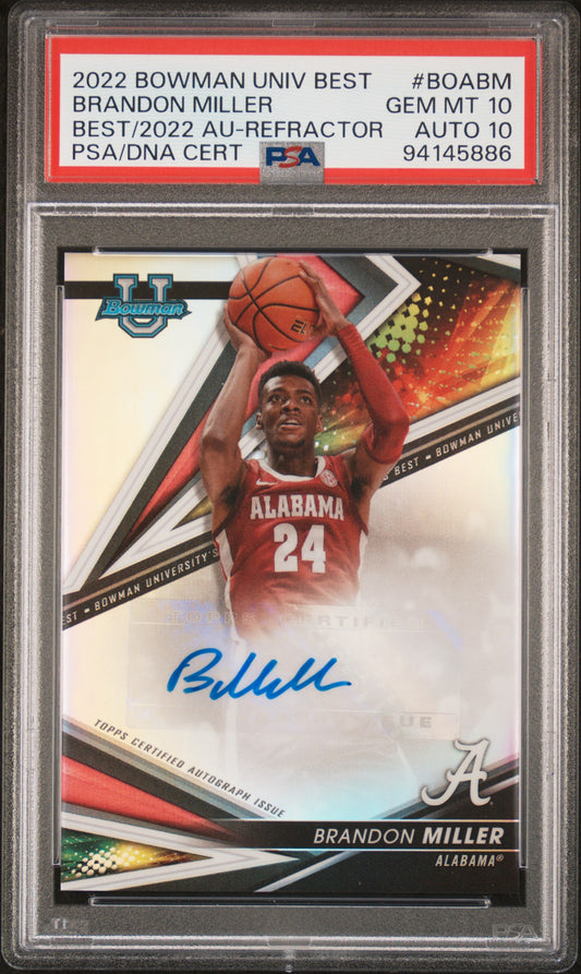 2022 Bowman University Best Of 2022 Autograph #BOABM Brandon Miller AU-Refractor PSA 10-10