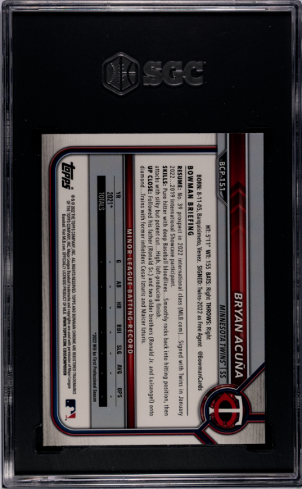 2022 Bowman Chrome Mega Box #BCP-151 Bryan Acuna Prospect SGC 8.5