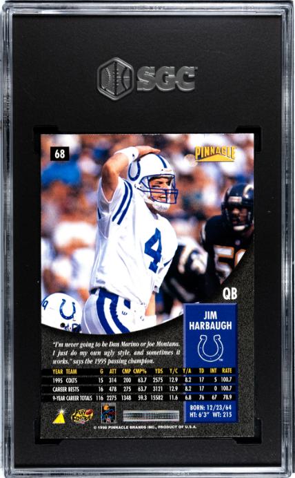 1996 Pinnacle #68 Jim Harbaugh SGC 9