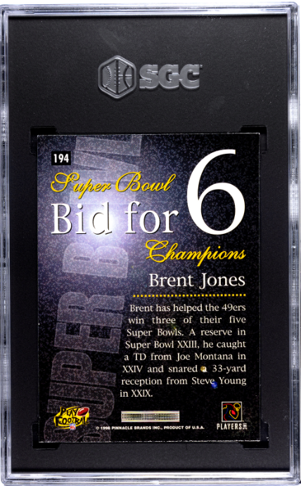 1996 Pinnacle #194 Brent Jones SGC 8.5