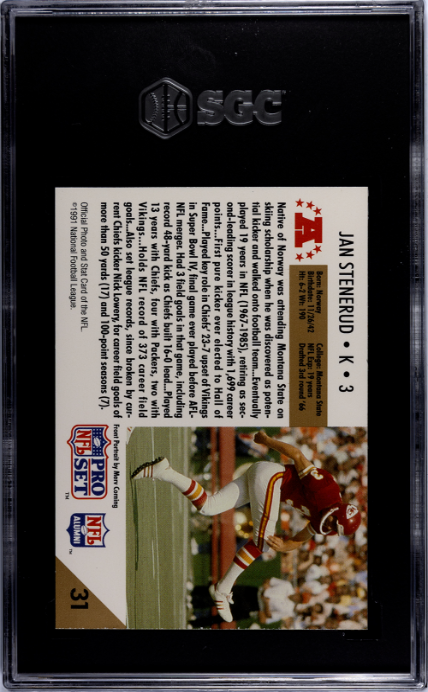 1991 Pro Set #31 Jan Stenerud SGC 8.5