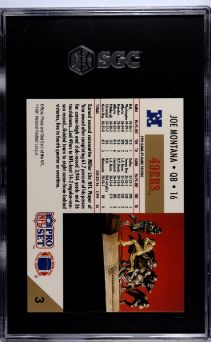 1991 Pro Set #3 Joe Montana Player Of The Year SGC 8