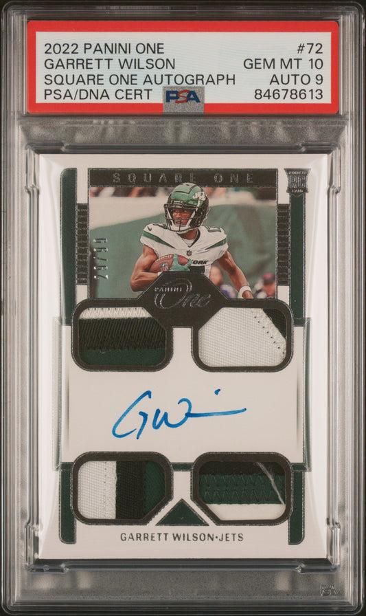 2022 Panini One #72 Garrett Wilson Square One RPA PSA 10