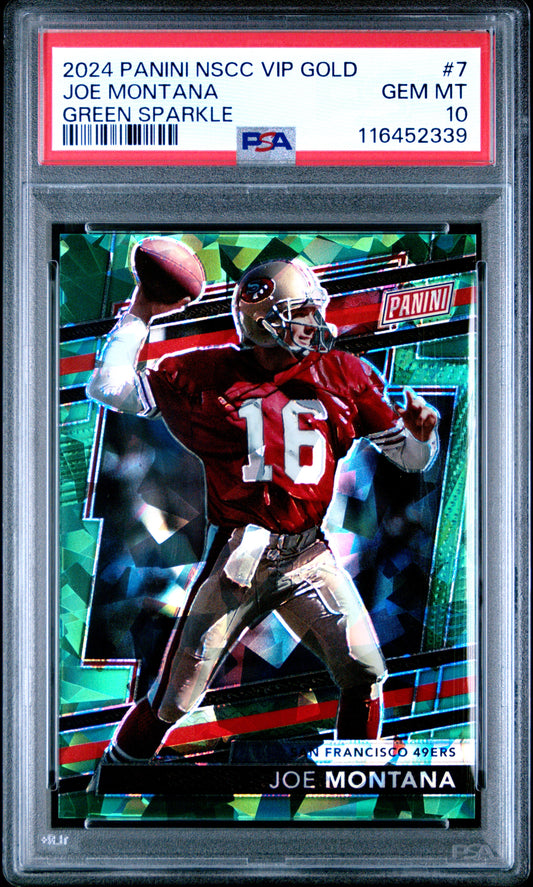 2024 Panini National Sports Collectors CON VIP Gold #7 Joe Montana Green Sparkle PSA 10